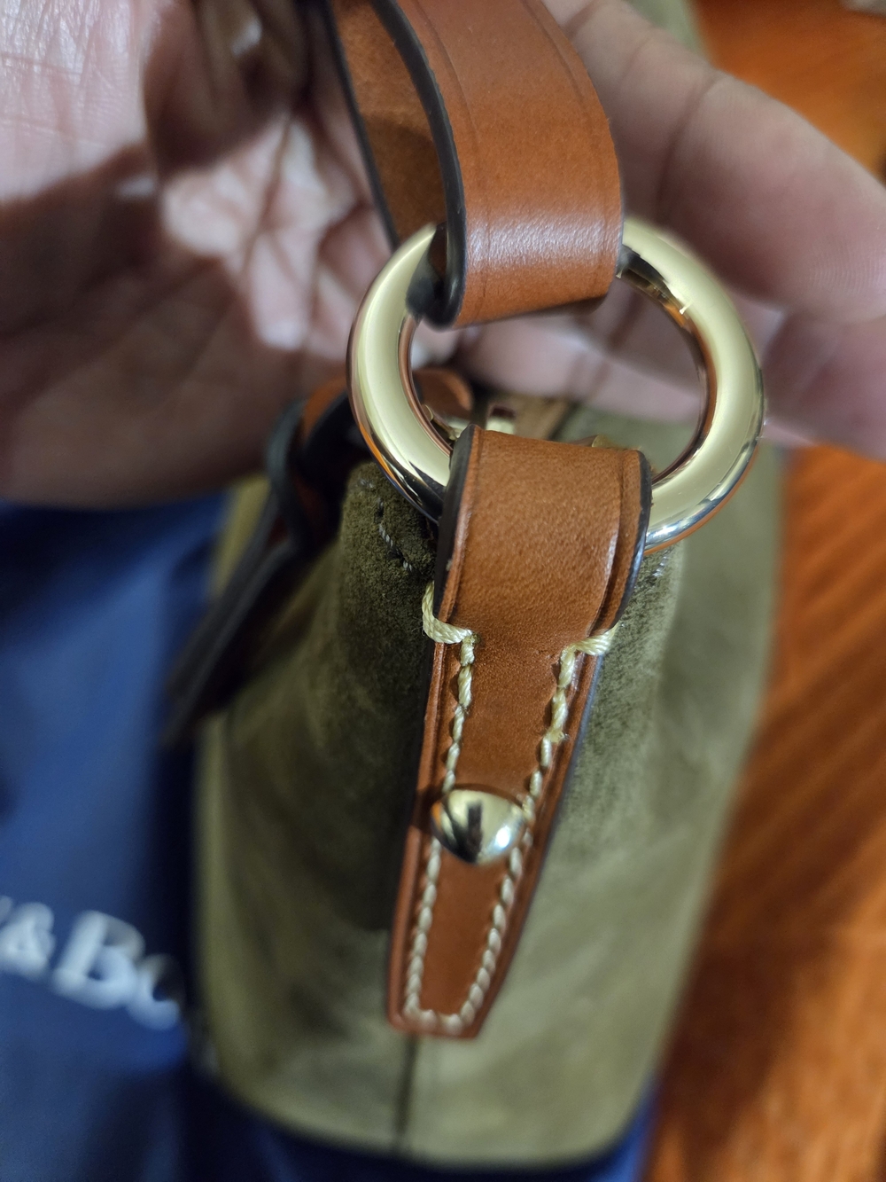 Dooney & Bourke Olive Suede Hobo Bag with Brown Leather Trim 9.5x5.5x11.5 - Picture 9 of 9